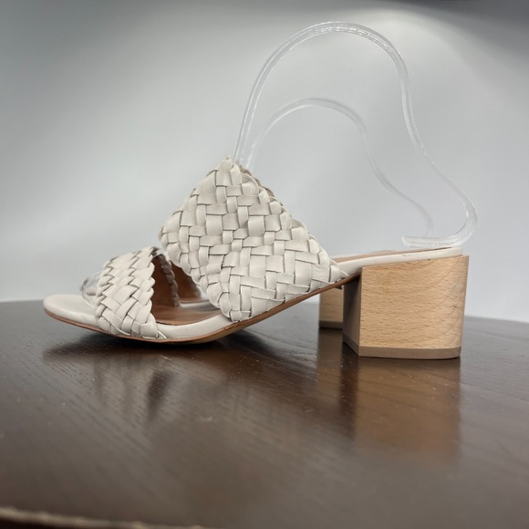 Madewell Shoes - Madewell Kiera Sandals Women 6.5 Pale Oyster Woven Leather Block Heel Mule AM223